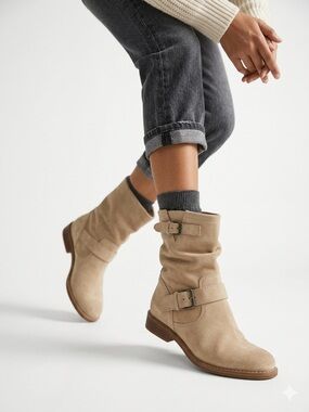 BODEN Suede Biker Boots | Tan Pull-On Moto Engineer Booties | EU 36 US 5.5
